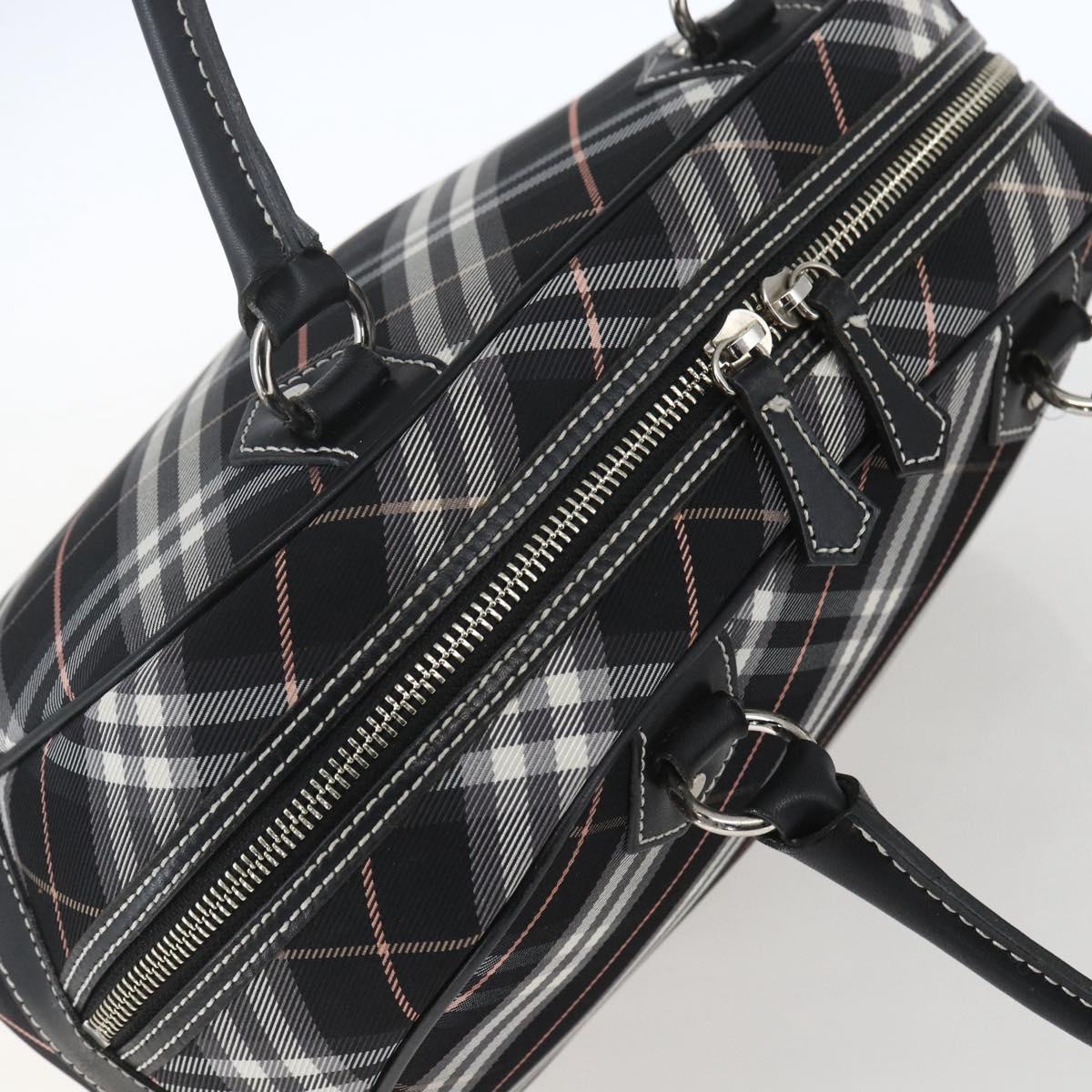 BURBERRY Nova Check Blue Label Hand Bag Nylon Black Silver Auth 164966V
