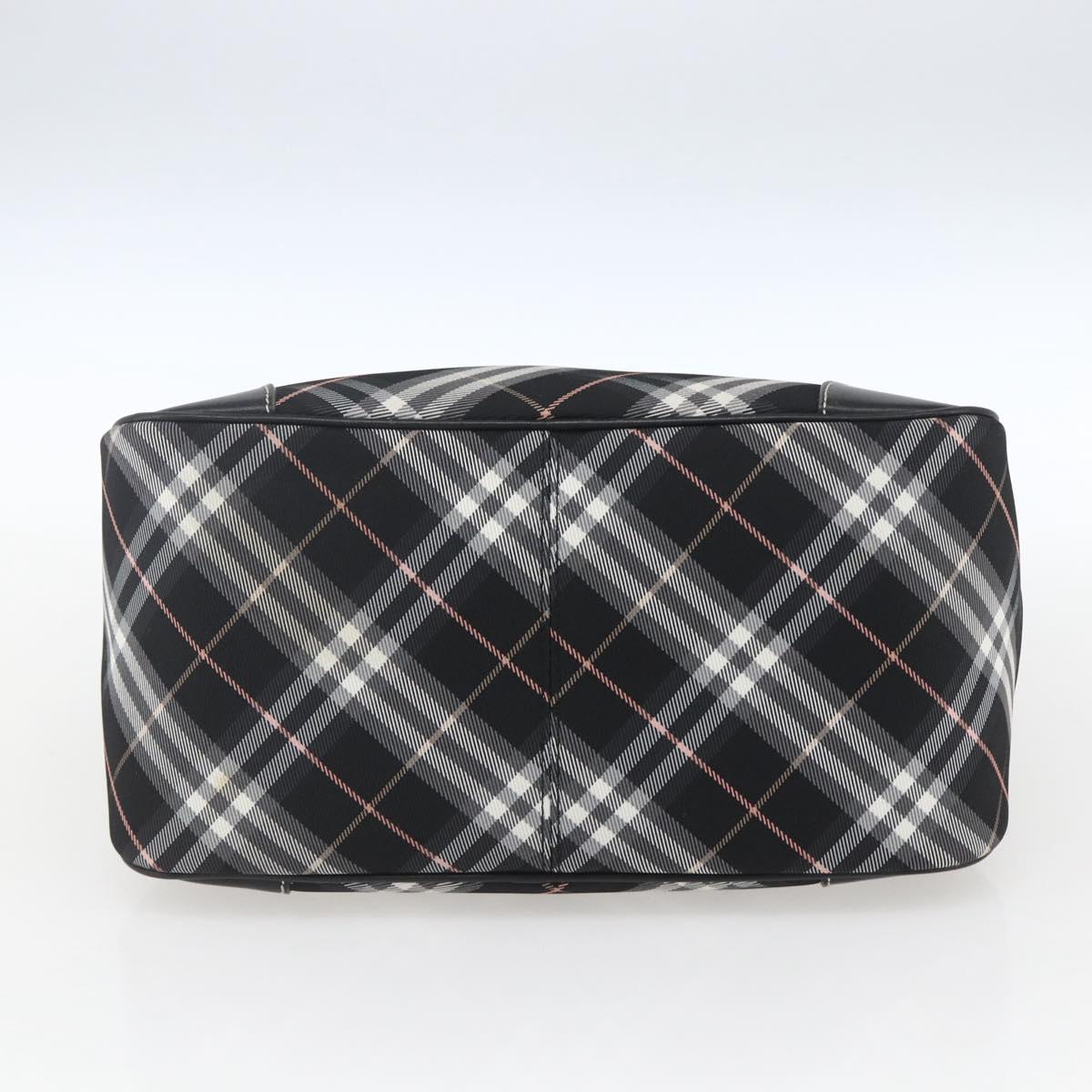 BURBERRY Nova Check Blue Label Hand Bag Nylon Black Silver Auth 164966V