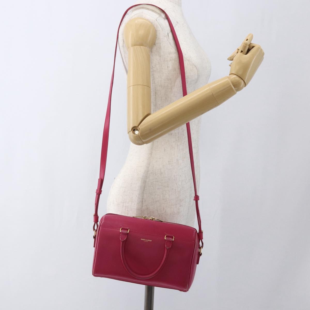 SAINT LAURENT Baby Duffel Hand Bag Leather 2way Pink Gold Auth 164981
