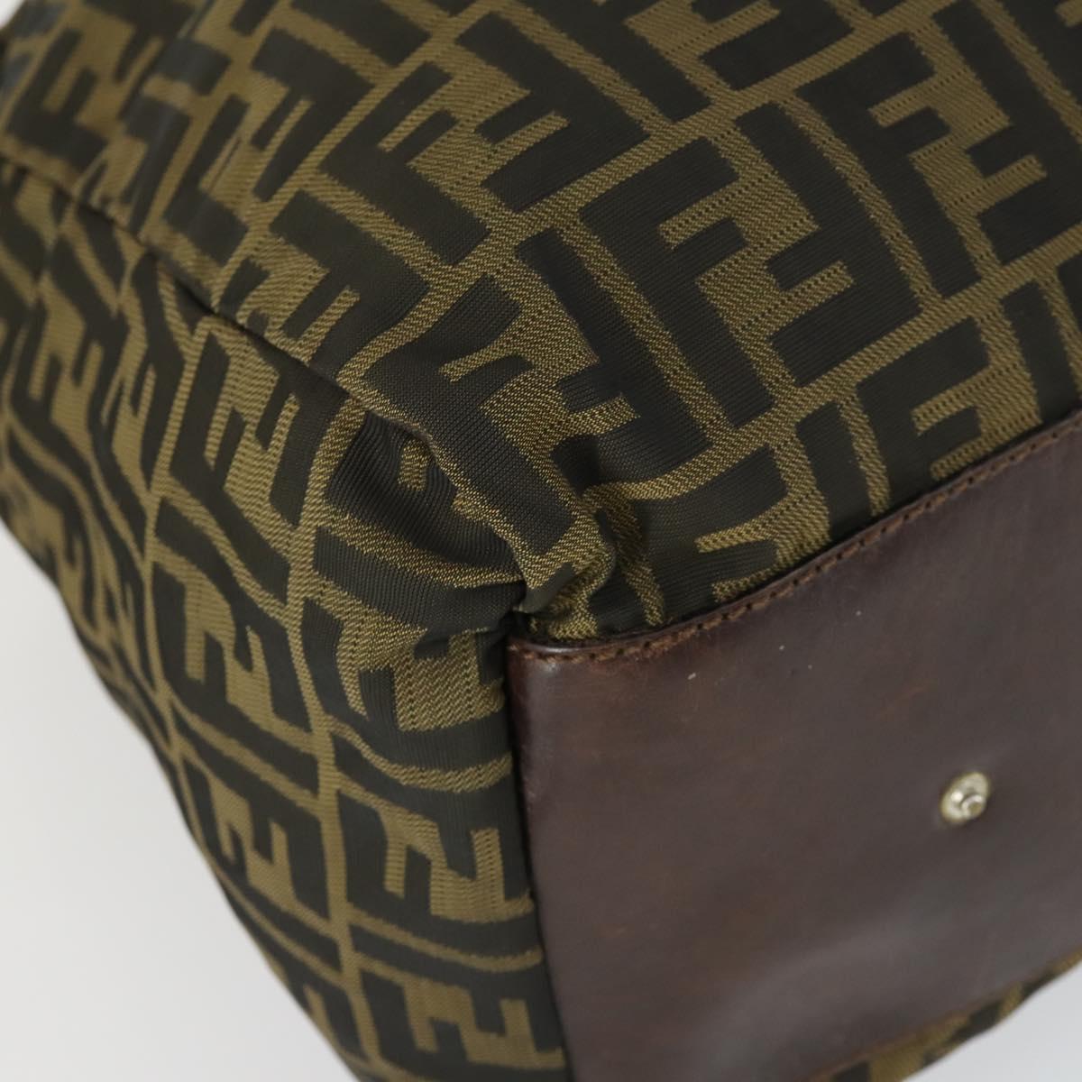 FENDI Zucca Canvas Boston Bag Brown Black Auth 164985