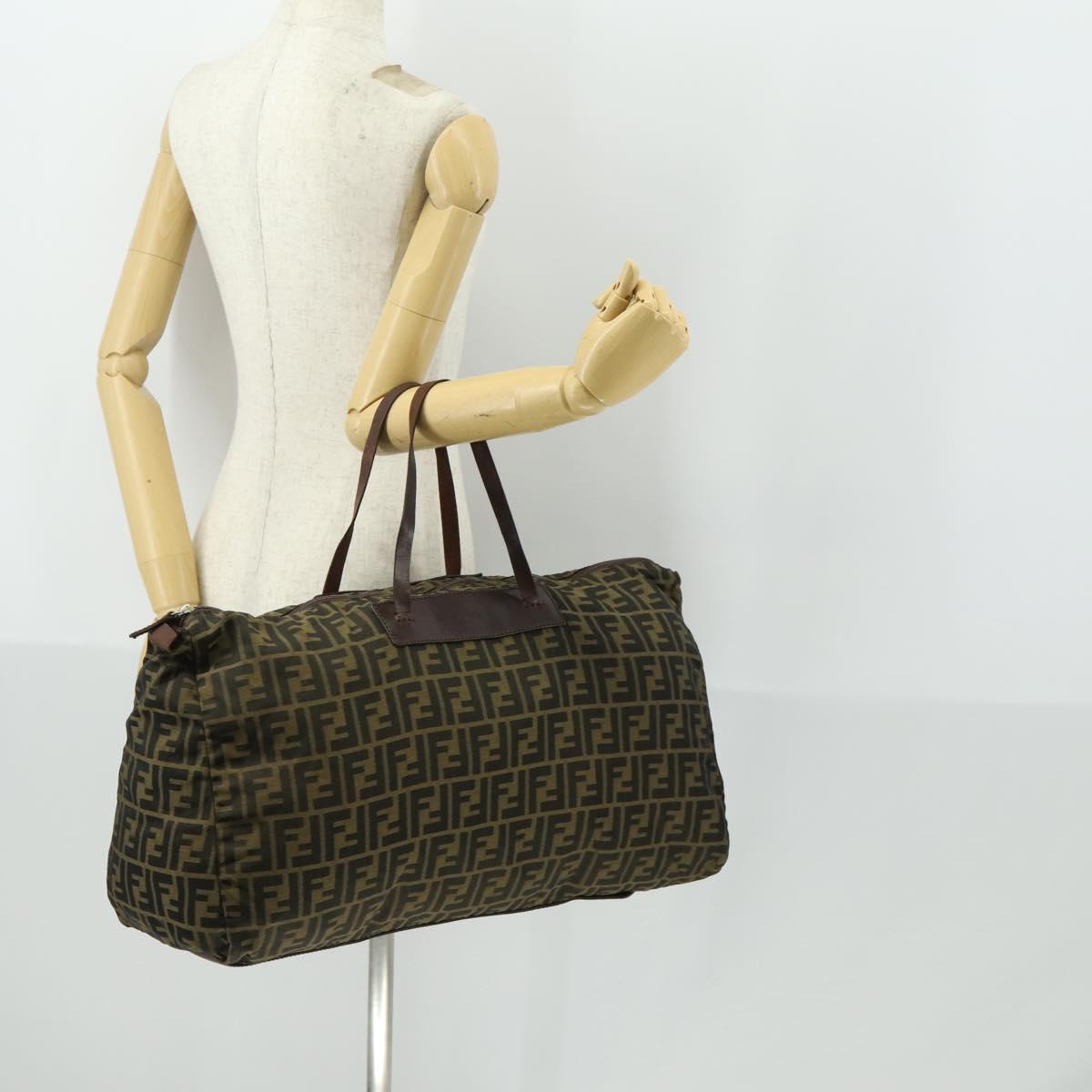 FENDI Zucca Canvas Boston Bag Brown Black Auth 164985