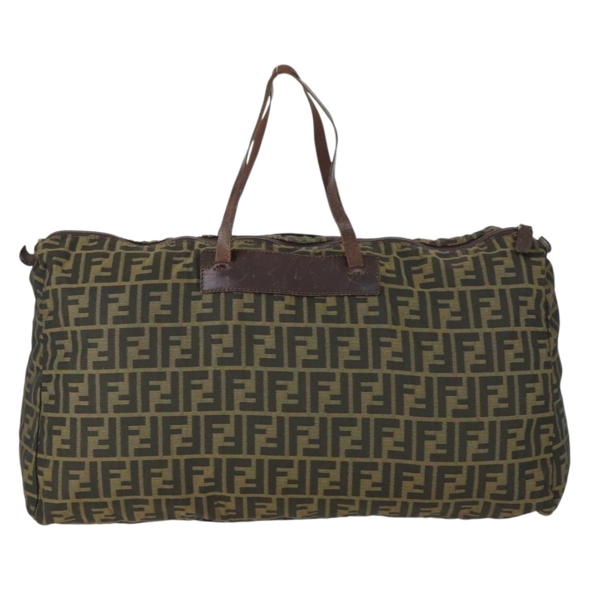 FENDI Zucca Canvas Boston Bag Brown Black Auth 164985