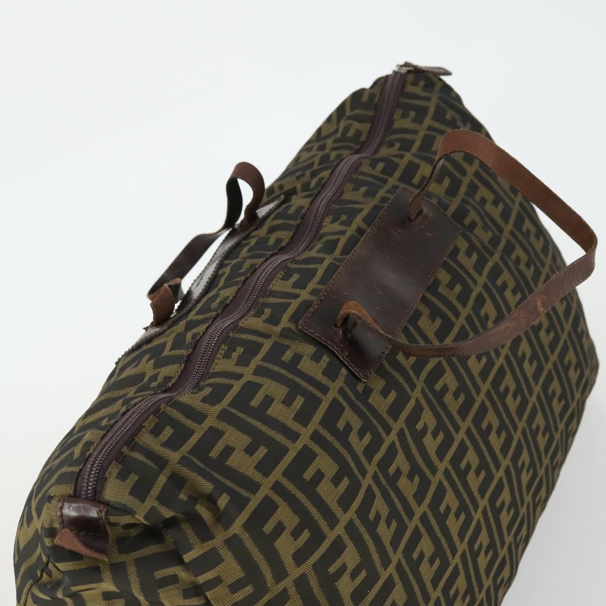 FENDI Zucca Canvas Boston Bag Brown Black Auth 164985