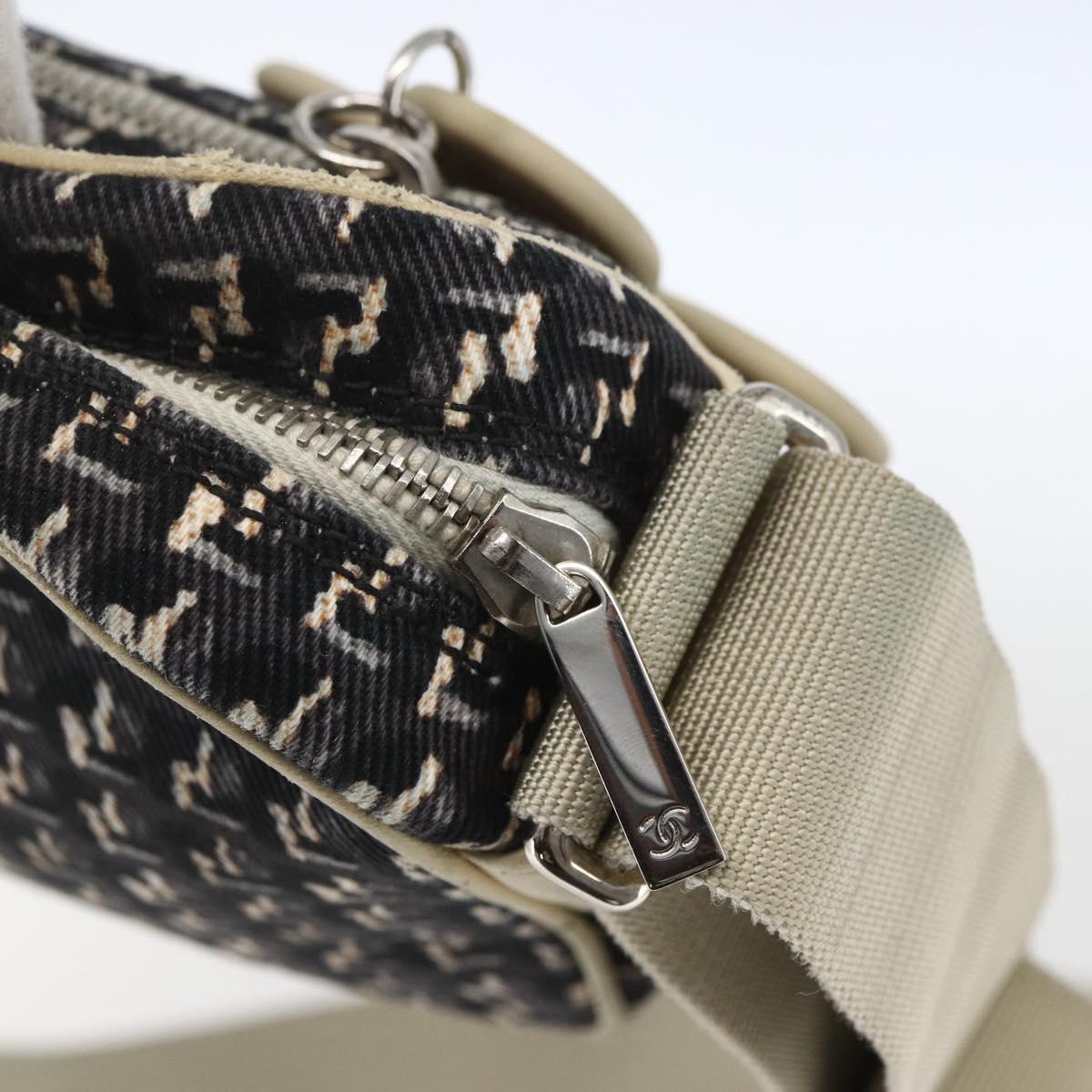 CHANEL Shoulder Bag Canvas Black Silver CC Auth 164987