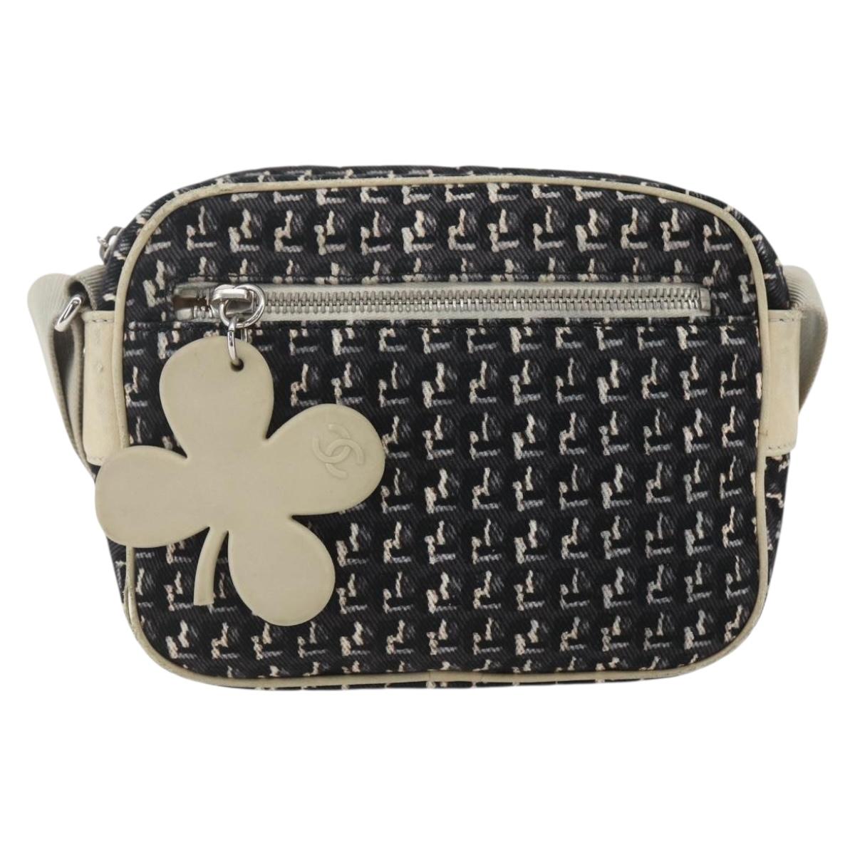 CHANEL Shoulder Bag Canvas Black Silver CC Auth 164987