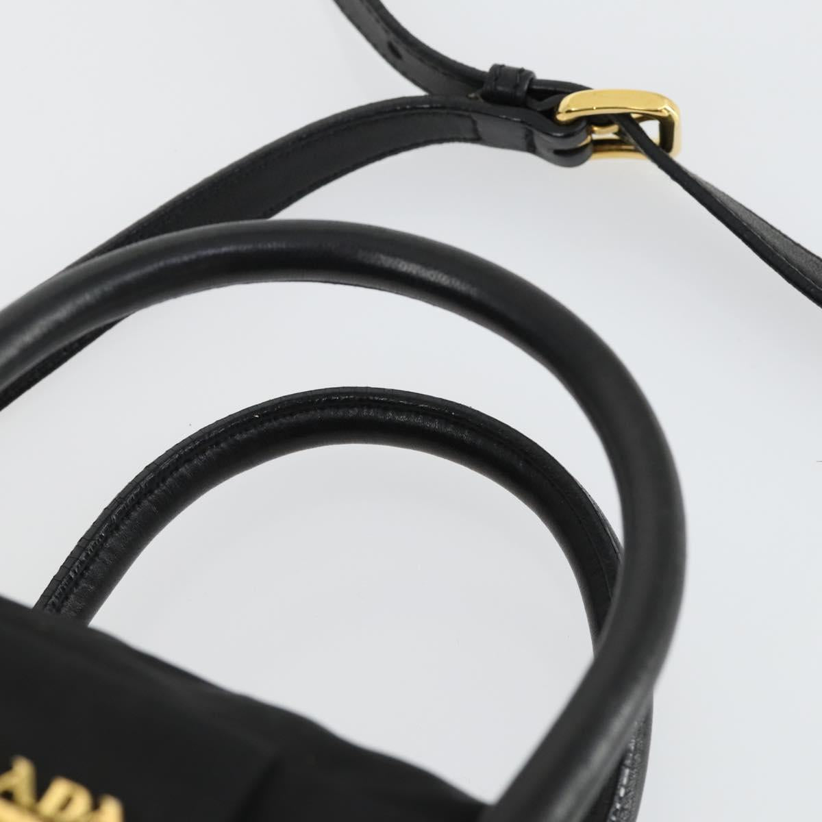 PRADA Hand Bag Nylon 2way Black Gold Auth 164988