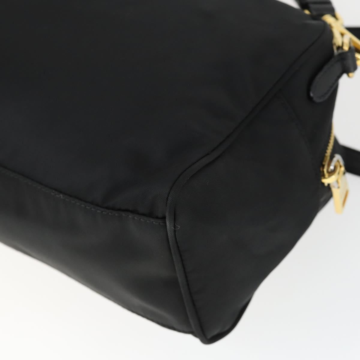 PRADA Hand Bag Nylon 2way Black Gold Auth 164988