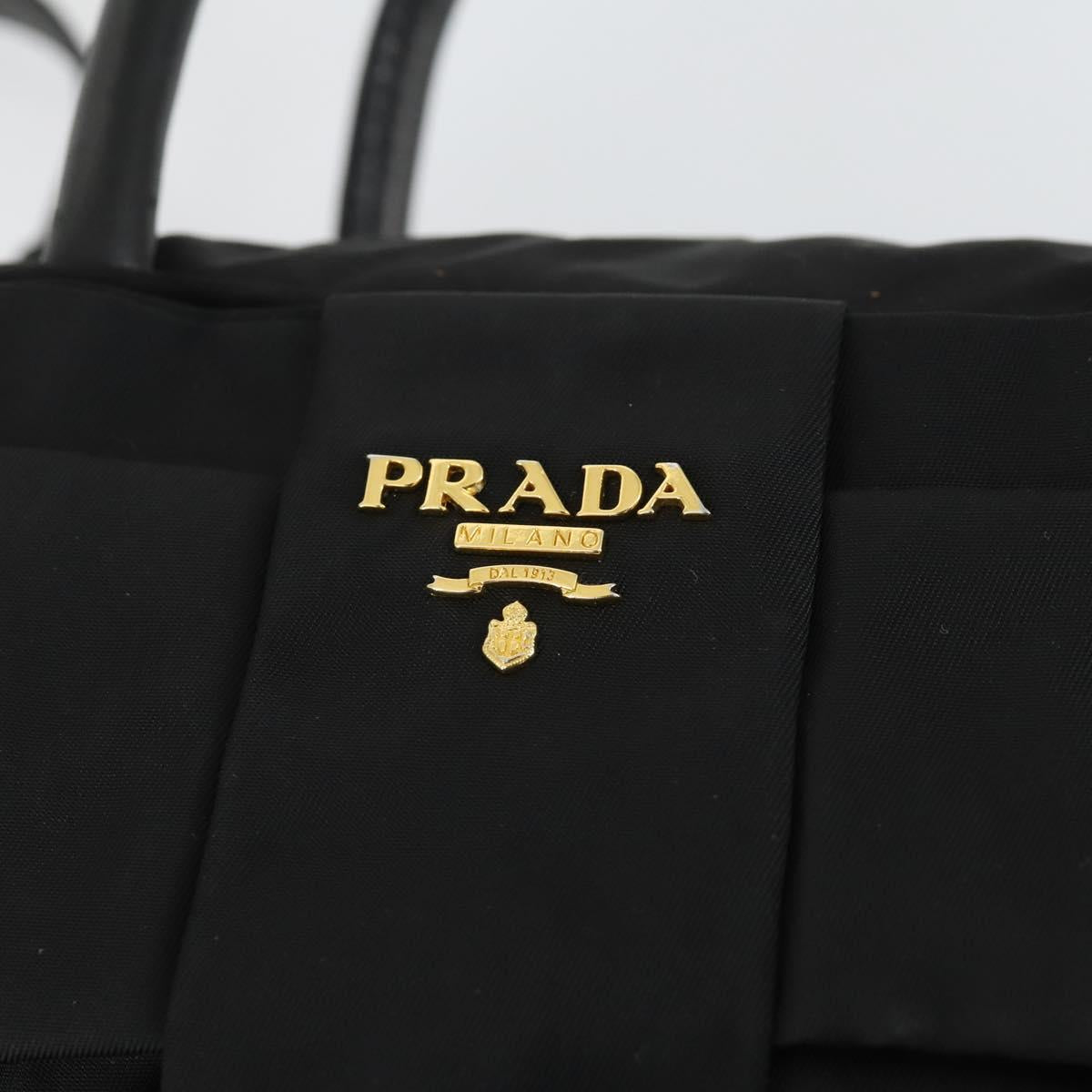 PRADA Hand Bag Nylon 2way Black Gold Auth 164988