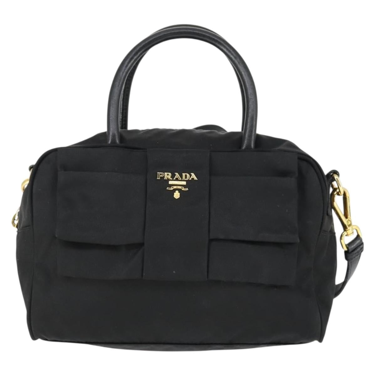 PRADA Hand Bag Nylon 2way Black Gold Auth 164988