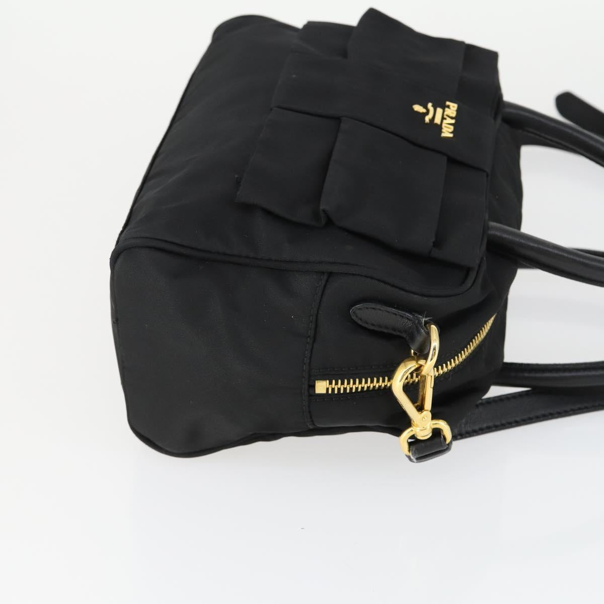 PRADA Hand Bag Nylon 2way Black Gold Auth 164988