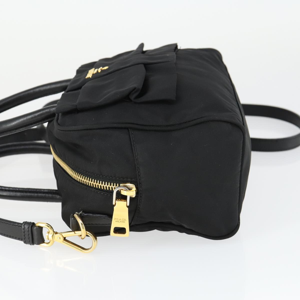 PRADA Hand Bag Nylon 2way Black Gold Auth 164988