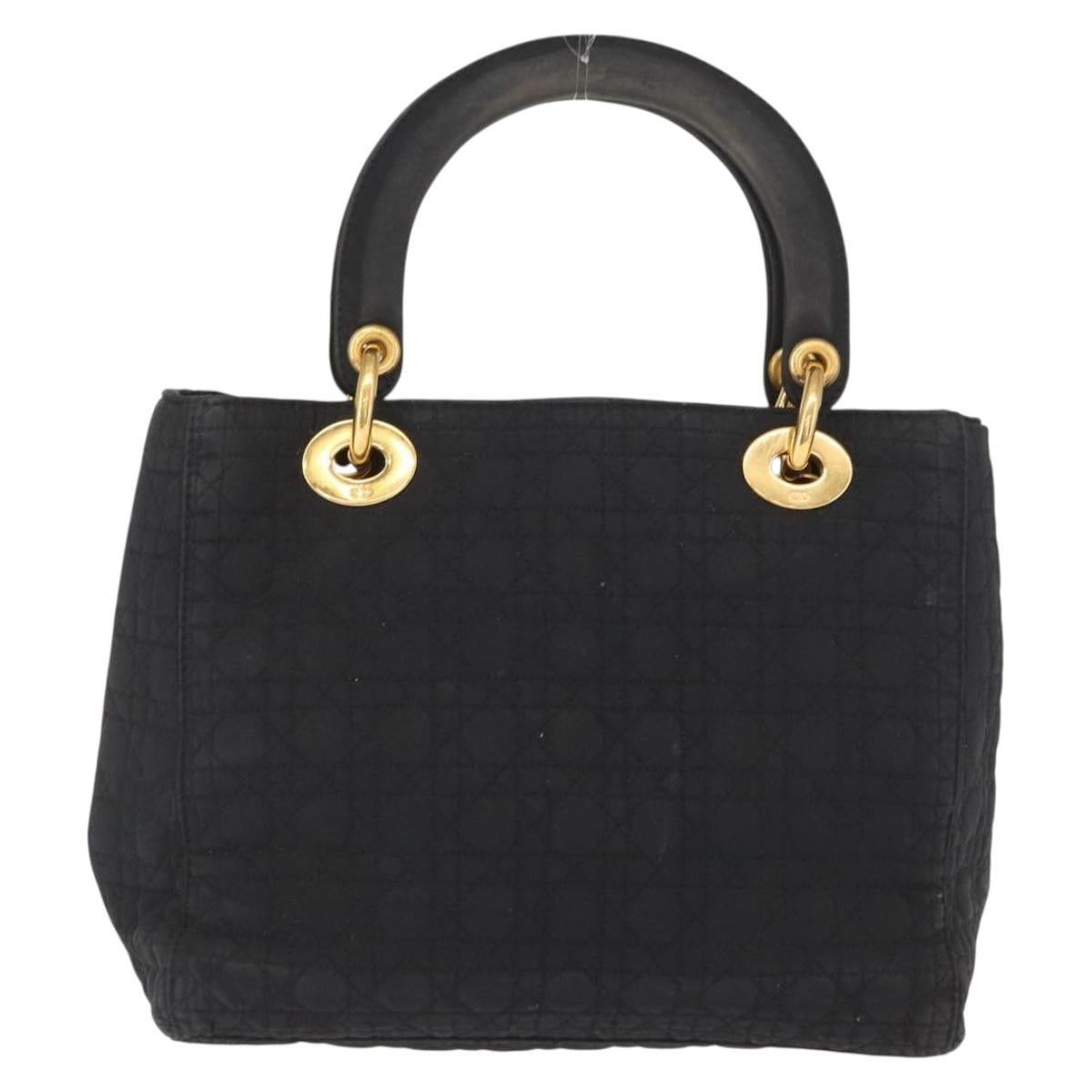Christian Dior Lady Dior Canage Hand Bag Black Gold Auth 164998