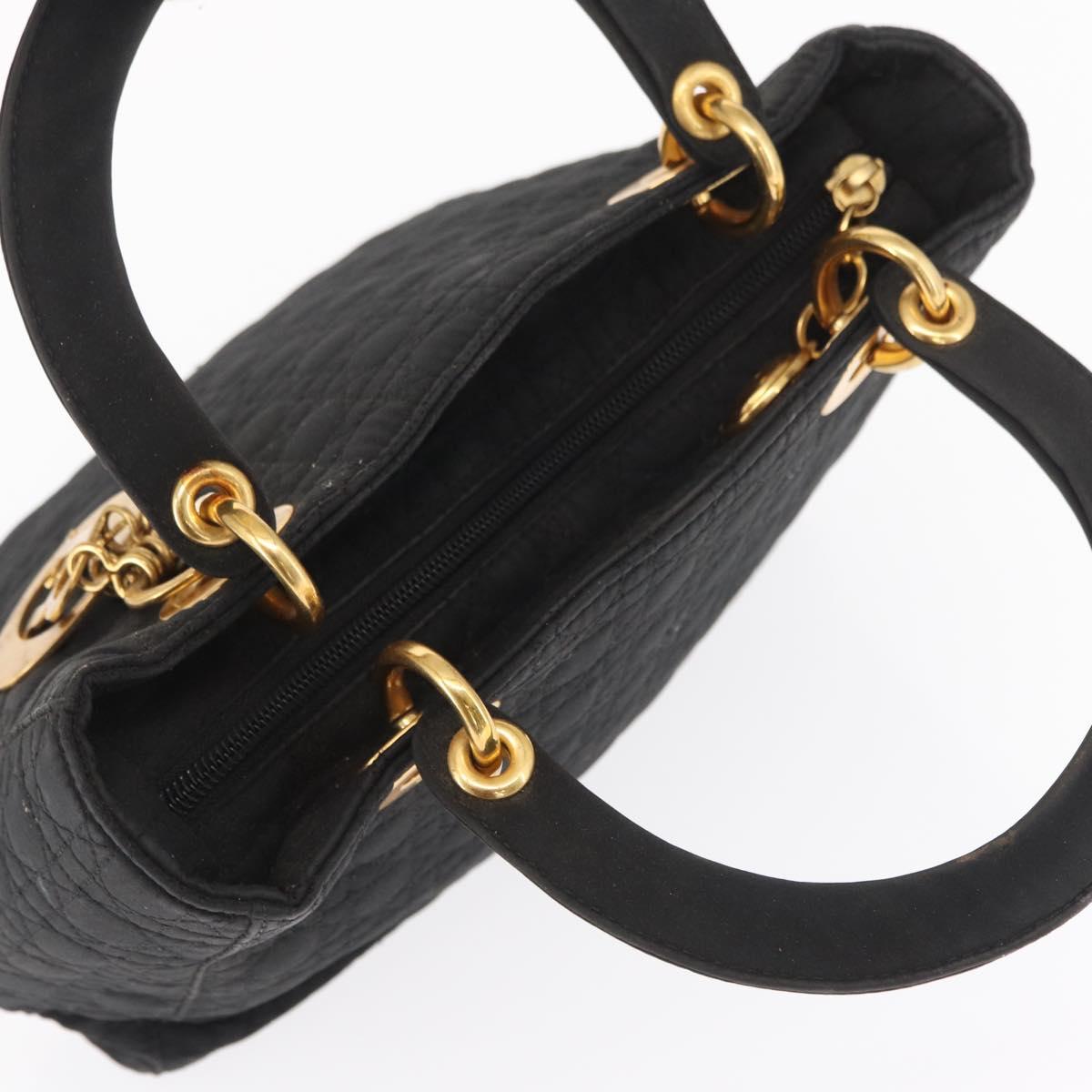 Christian Dior Lady Dior Canage Hand Bag Black Gold Auth 164998