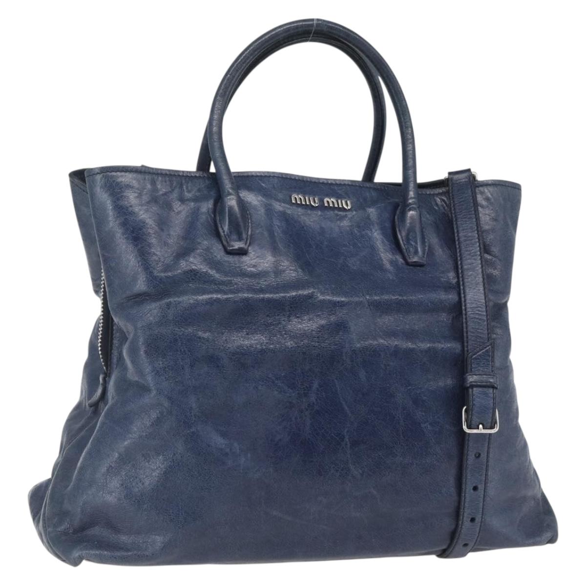 Miu Miu Hand Bag Leather 2way Navy Silver Auth 165002