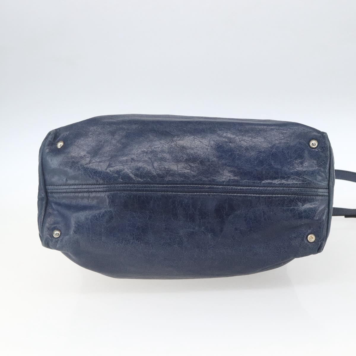 Miu Miu Hand Bag Leather 2way Navy Silver Auth 165002
