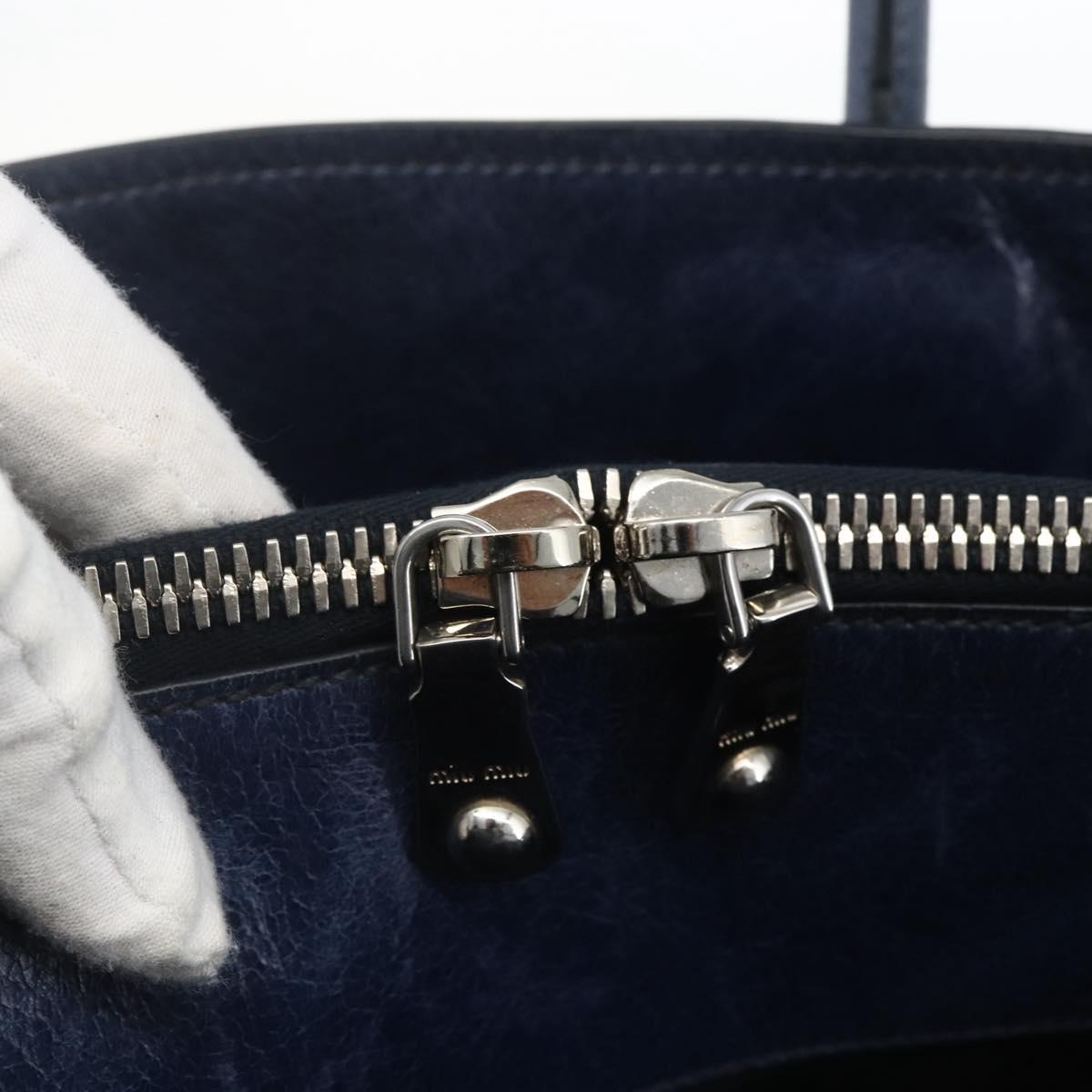 Miu Miu Hand Bag Leather 2way Navy Silver Auth 165002
