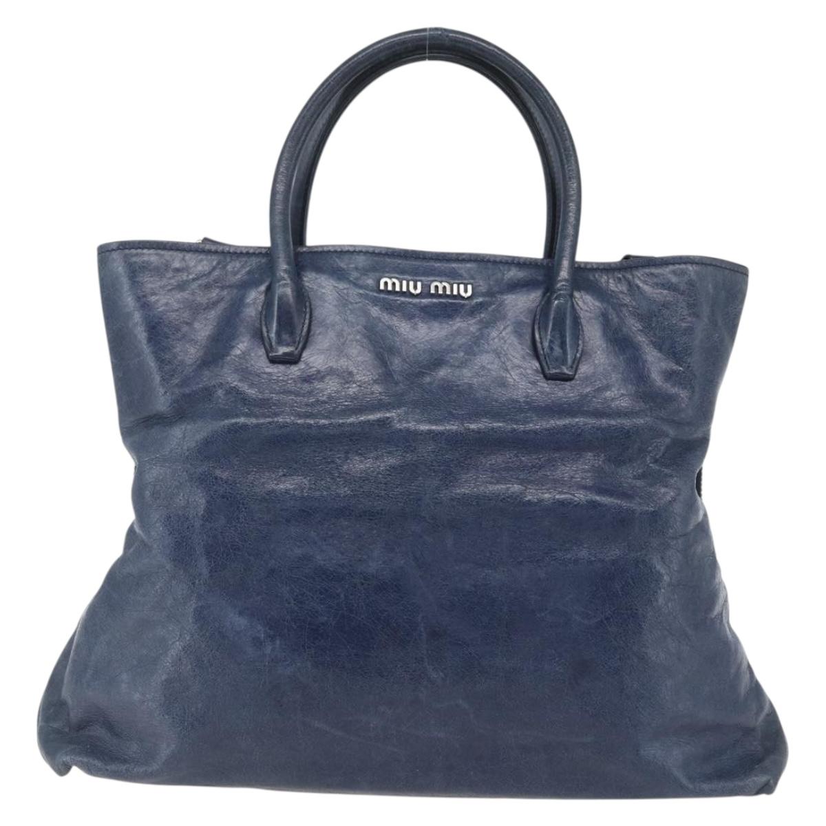 Miu Miu Hand Bag Leather 2way Navy Silver Auth 165002