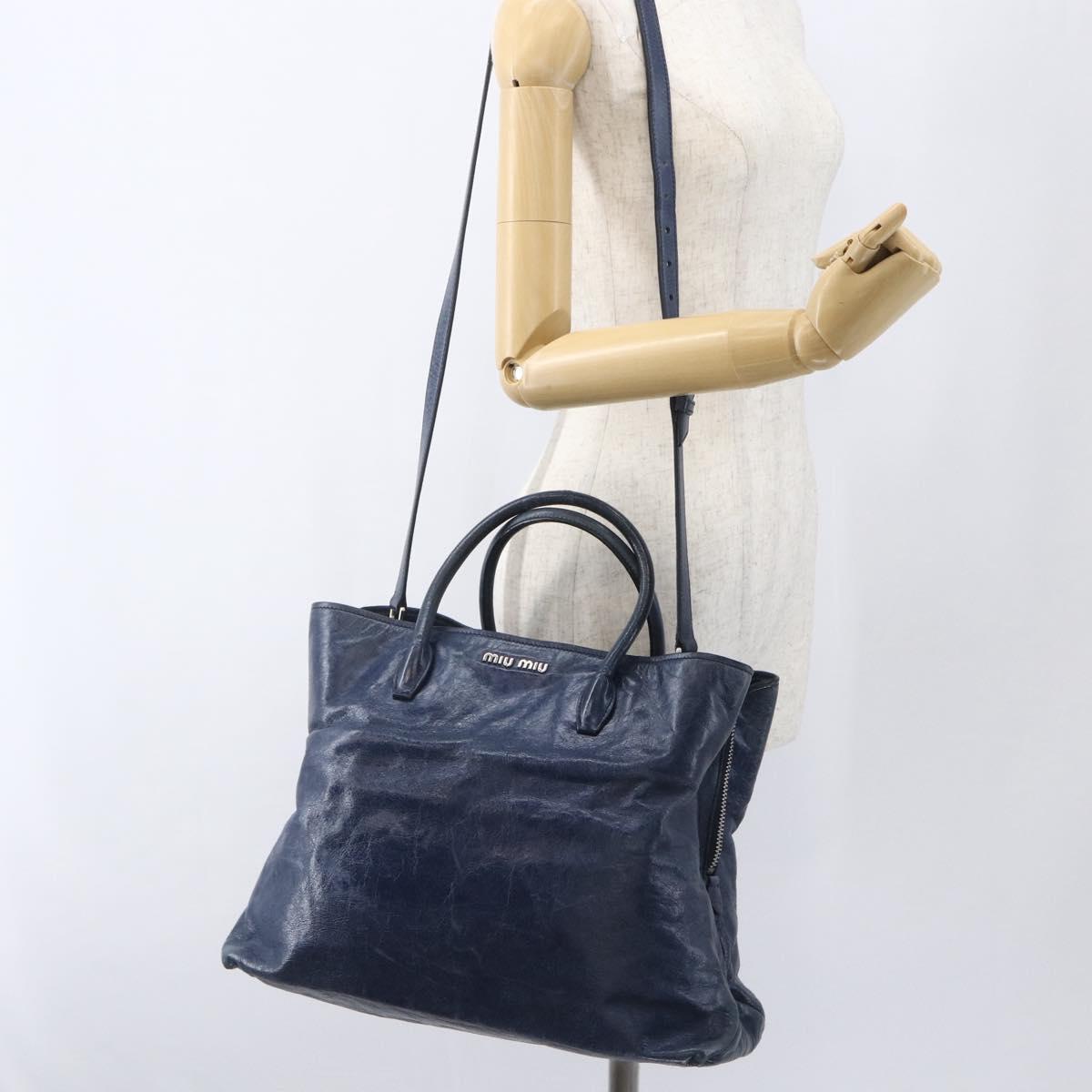 Miu Miu Hand Bag Leather 2way Navy Silver Auth 165002