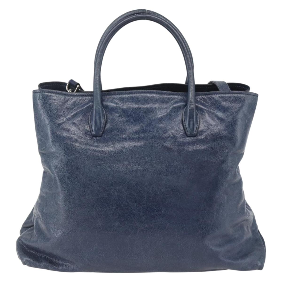 Miu Miu Hand Bag Leather 2way Navy Silver Auth 165002