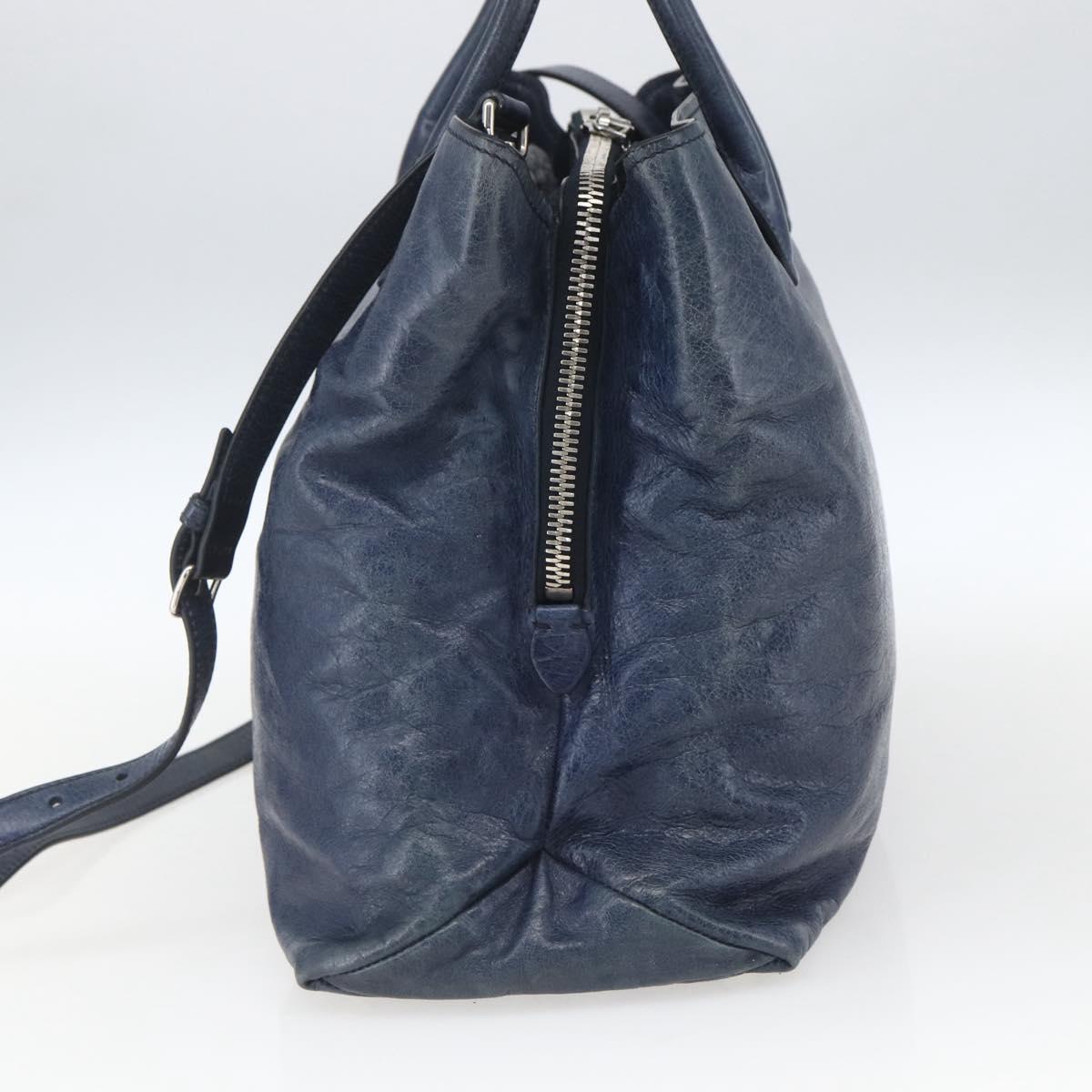 Miu Miu Hand Bag Leather 2way Navy Silver Auth 165002