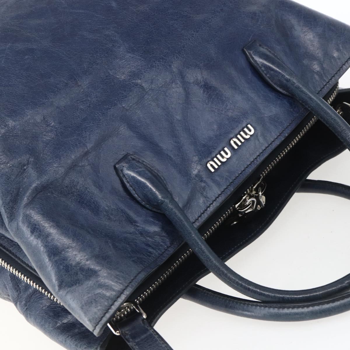 Miu Miu Hand Bag Leather 2way Navy Silver Auth 165002