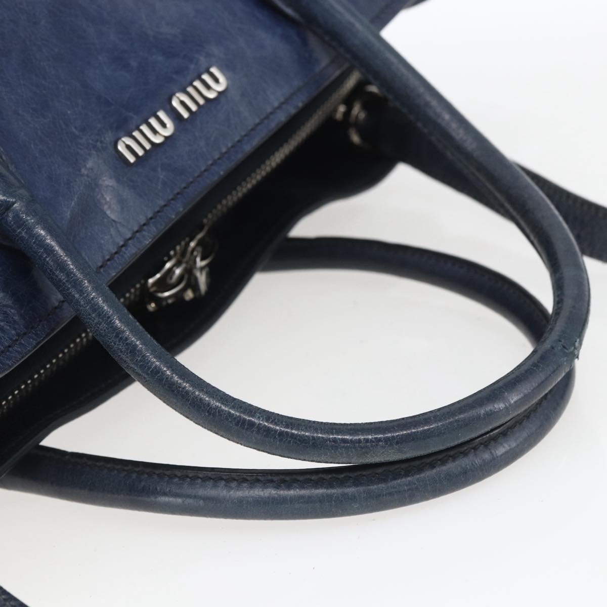 Miu Miu Hand Bag Leather 2way Navy Silver Auth 165002