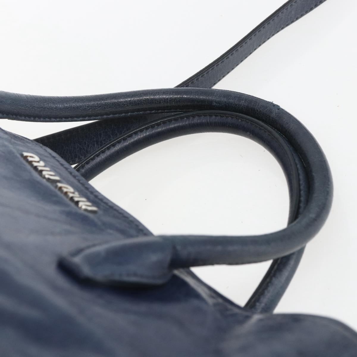 Miu Miu Hand Bag Leather 2way Navy Silver Auth 165002