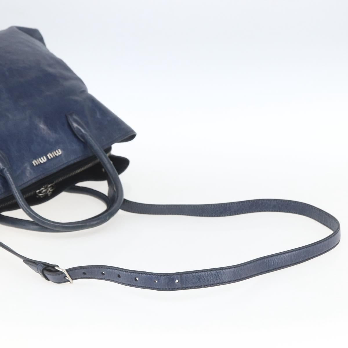 Miu Miu Hand Bag Leather 2way Navy Silver Auth 165002