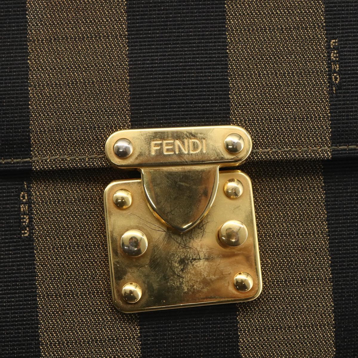FENDI Pecan Canvas Hand Bag Black Brown gold Auth 165003