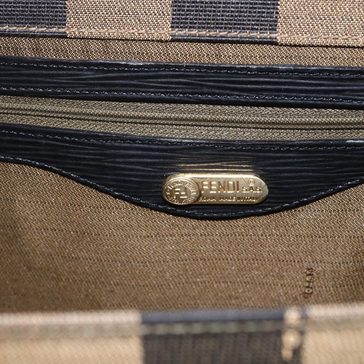 FENDI Pecan Canvas Hand Bag Black Brown gold Auth 165003