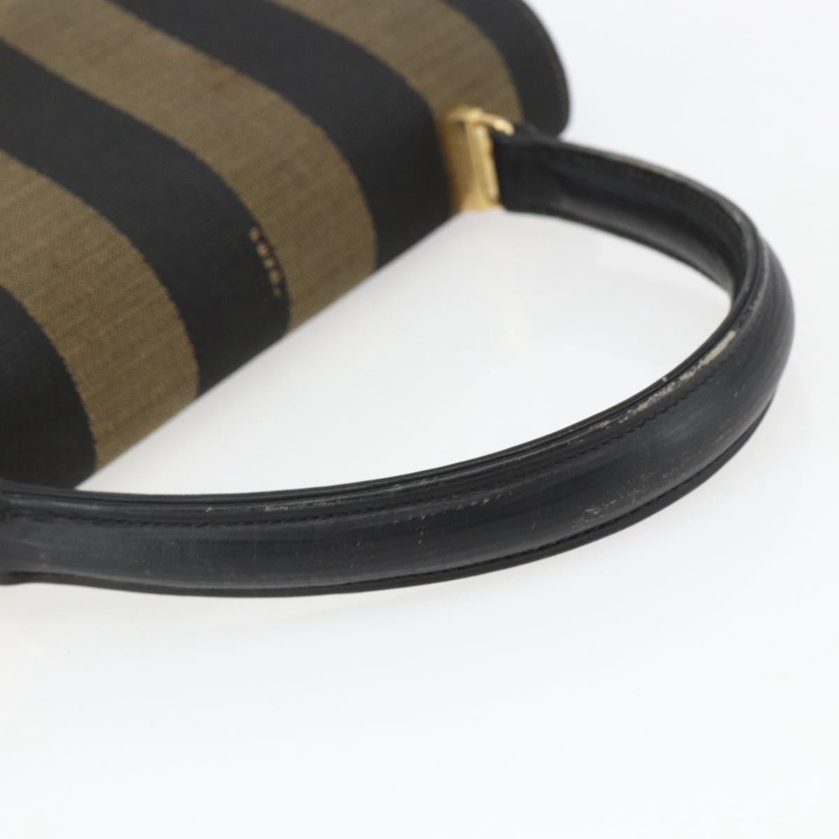 FENDI Pecan Canvas Hand Bag Black Brown gold Auth 165003