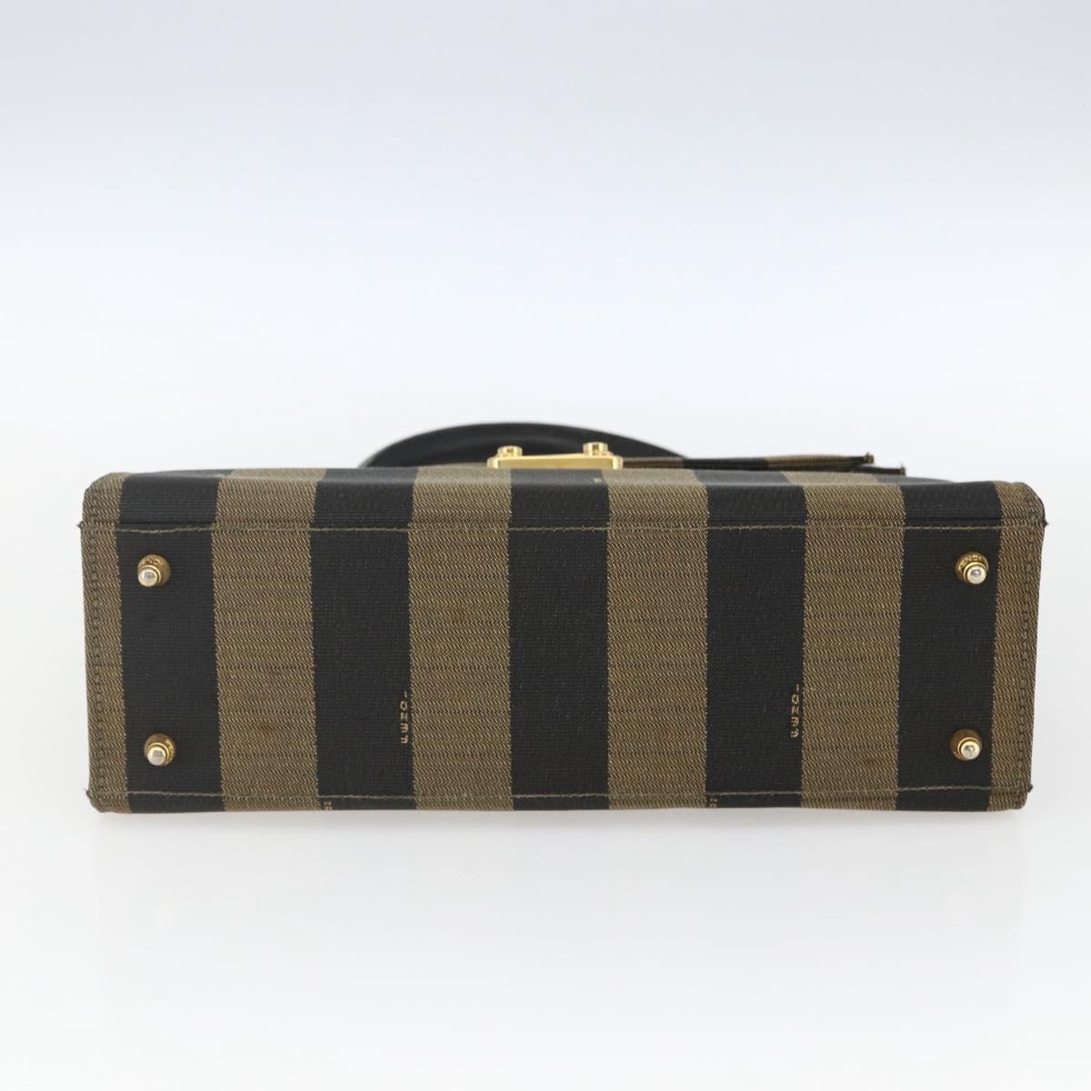 FENDI Pecan Canvas Hand Bag Black Brown gold Auth 165003