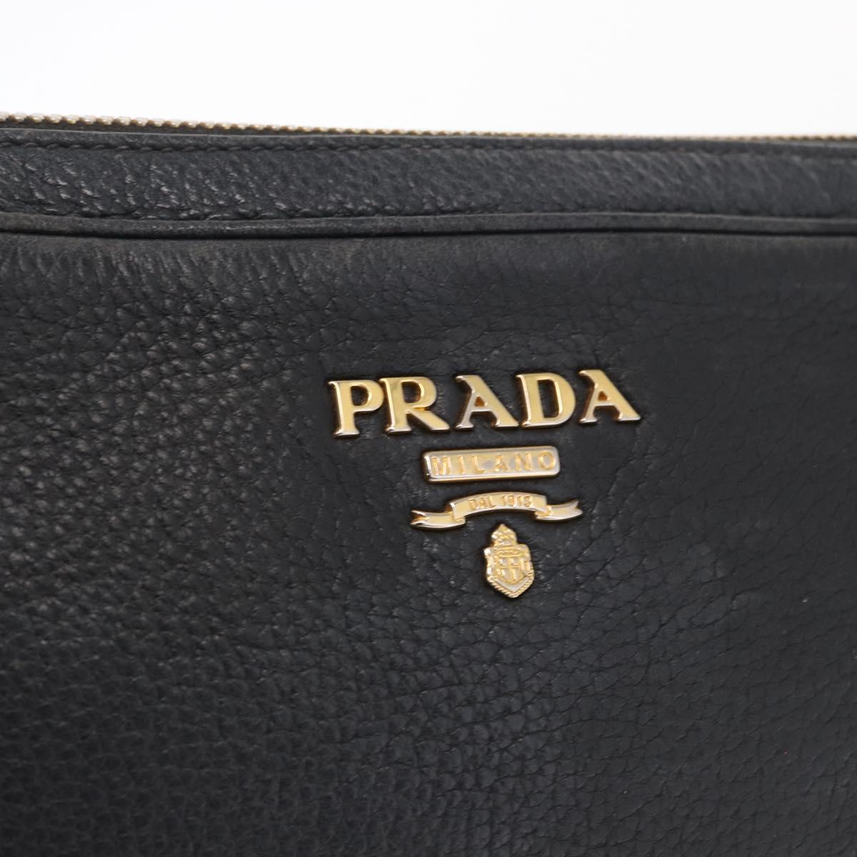 PRADA Shoulder Bag Leather Black Gold Auth 165005