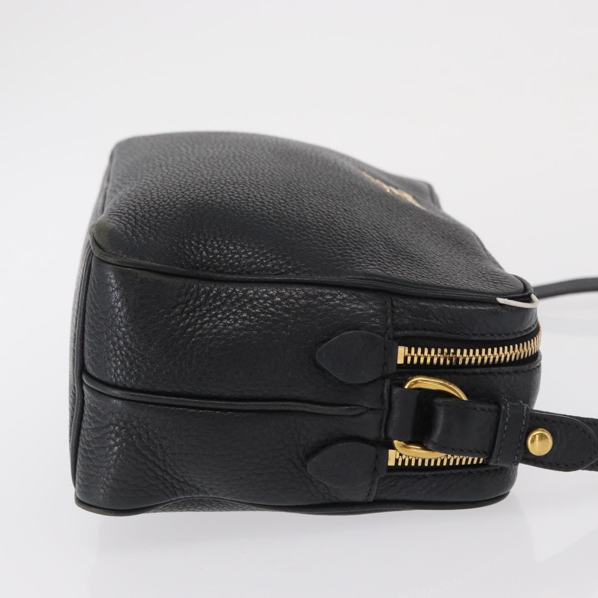 PRADA Shoulder Bag Leather Black Gold Auth 165005