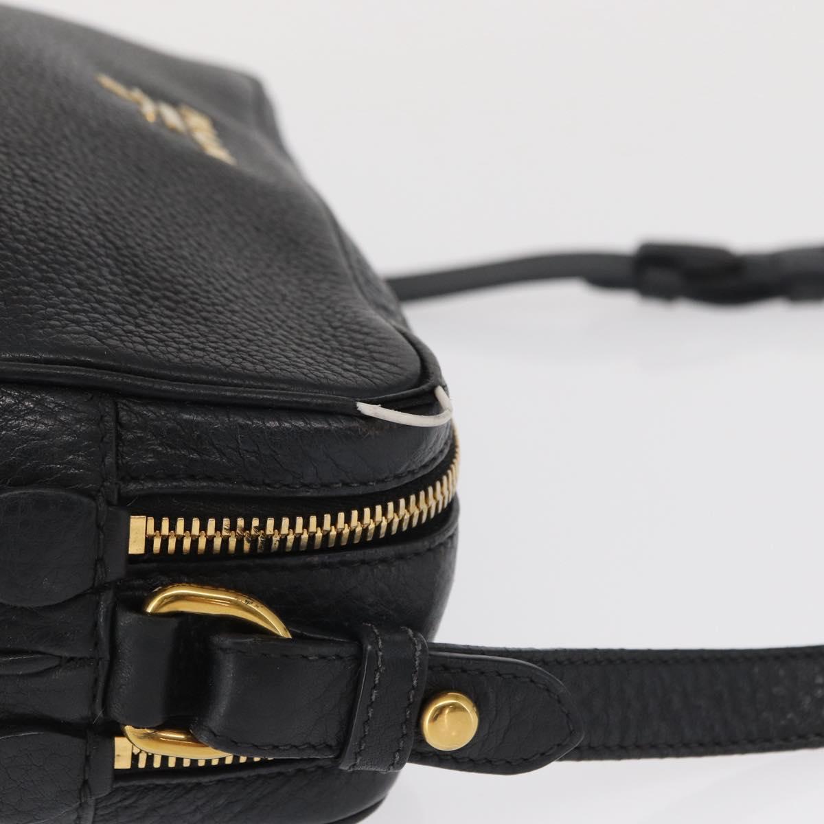 PRADA Shoulder Bag Leather Black Gold Auth 165005