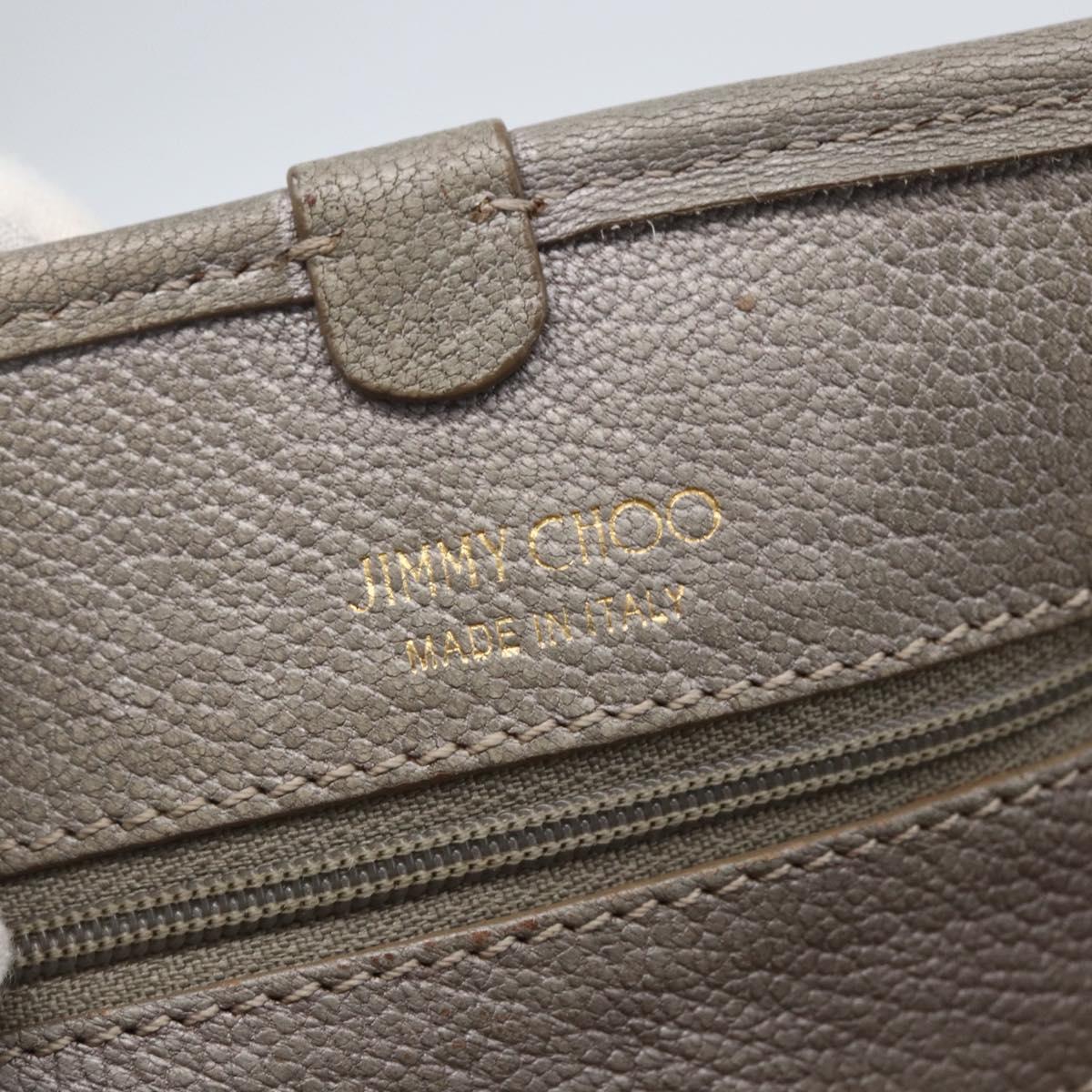 Jimmy Choo Studs Tote Bag Leather Gray Gold Auth 165008