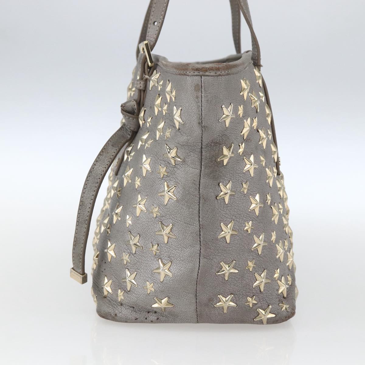 Jimmy Choo Studs Tote Bag Leather Gray Gold Auth 165008