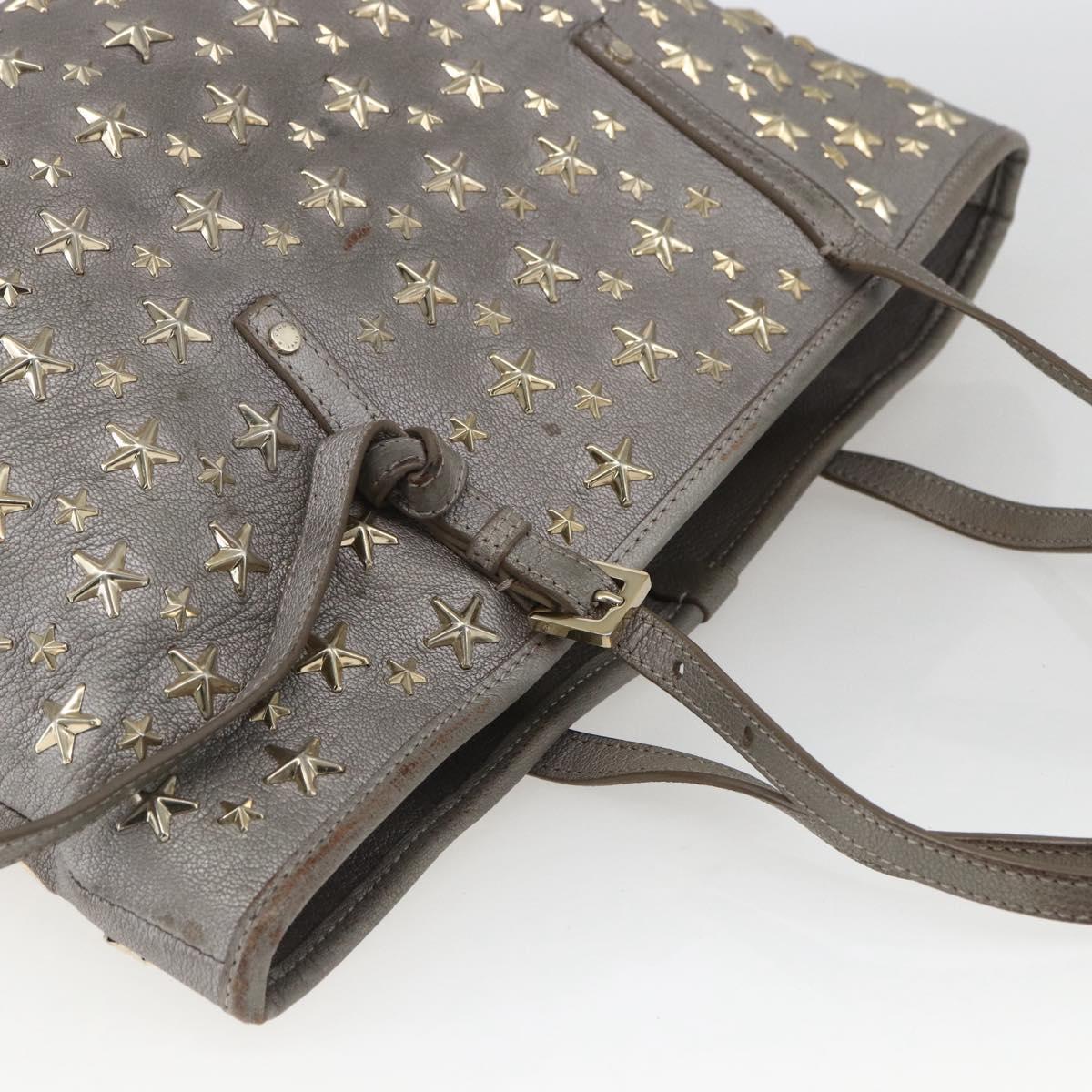 Jimmy Choo Studs Tote Bag Leather Gray Gold Auth 165008