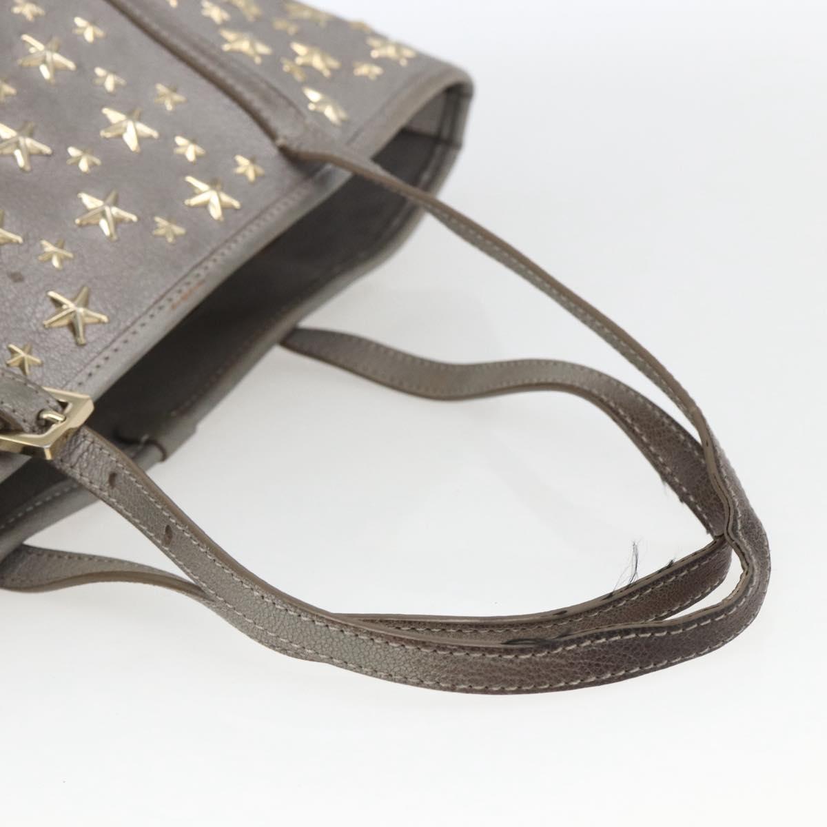 Jimmy Choo Studs Tote Bag Leather Gray Gold Auth 165008