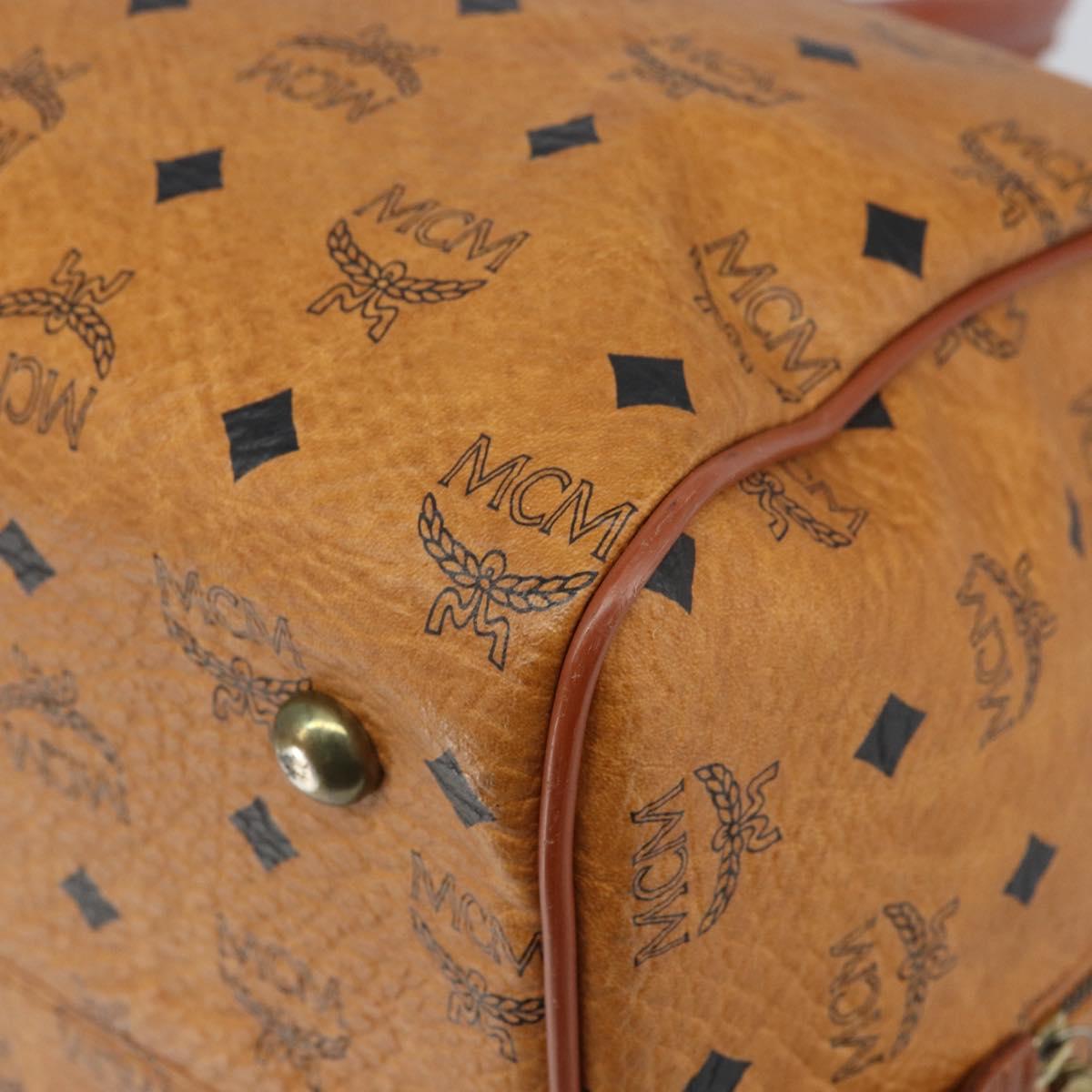 MCM Vicetos Logogram Boston Bag PVC Leather Brown Gold Auth 165012