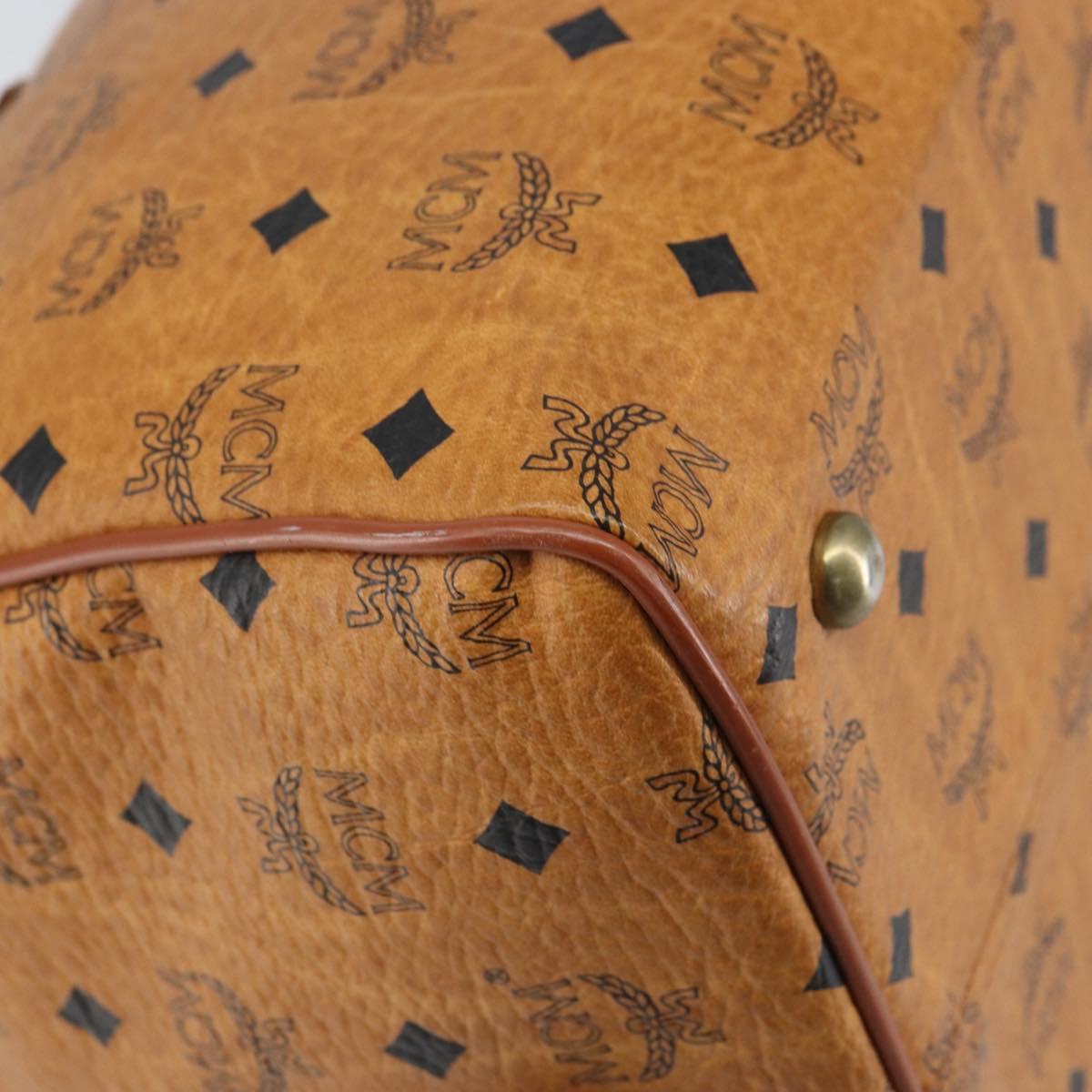 MCM Vicetos Logogram Boston Bag PVC Leather Brown Gold Auth 165012