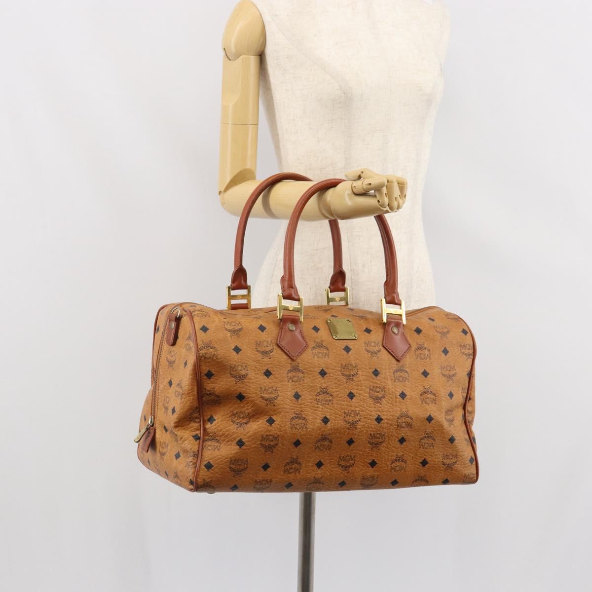 MCM Vicetos Logogram Boston Bag PVC Leather Brown Gold Auth 165012