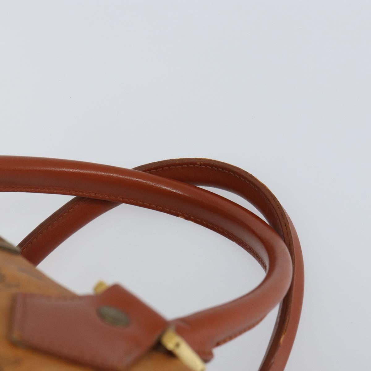 MCM Vicetos Logogram Boston Bag PVC Leather Brown Gold Auth 165012