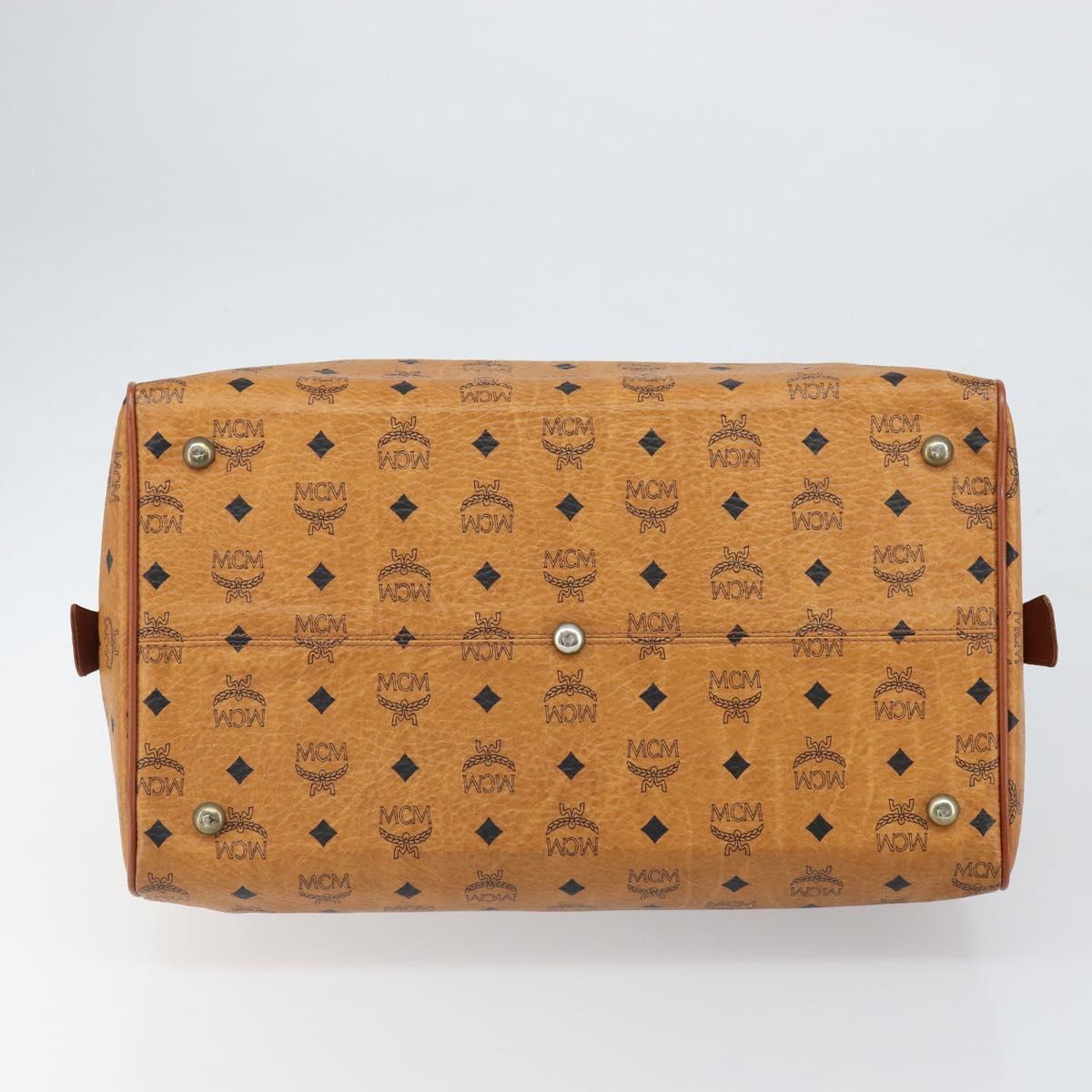 MCM Vicetos Logogram Boston Bag PVC Leather Brown Gold Auth 165012