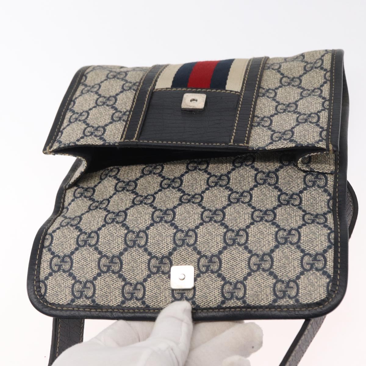 GUCCI GG Supreme Waist bag PVC Navy Silver 152597 Auth 165016