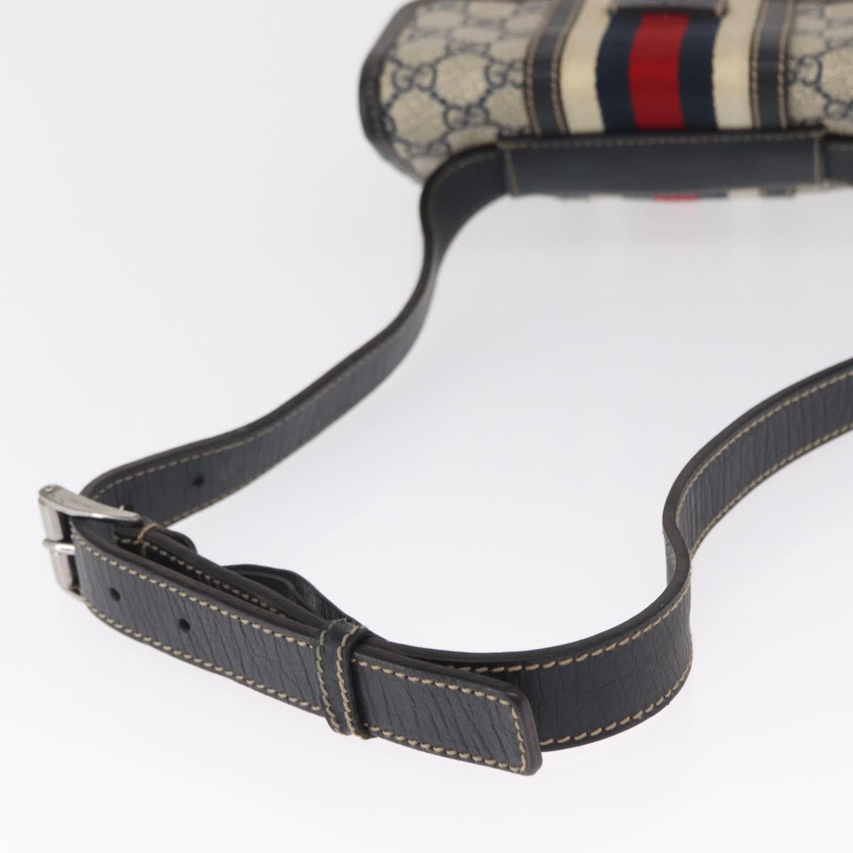 GUCCI GG Supreme Waist bag PVC Navy Silver 152597 Auth 165016