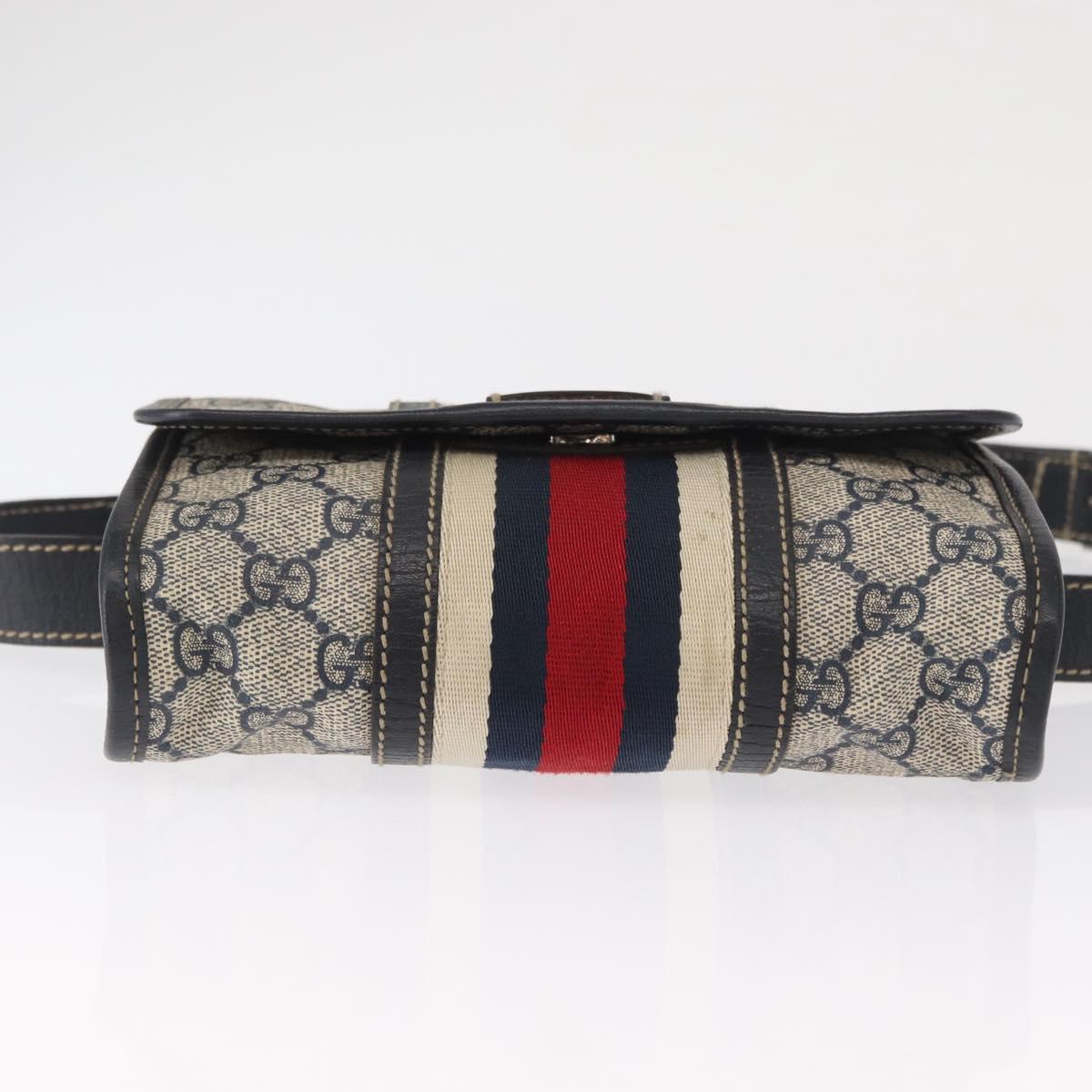 GUCCI GG Supreme Waist bag PVC Navy Silver 152597 Auth 165016