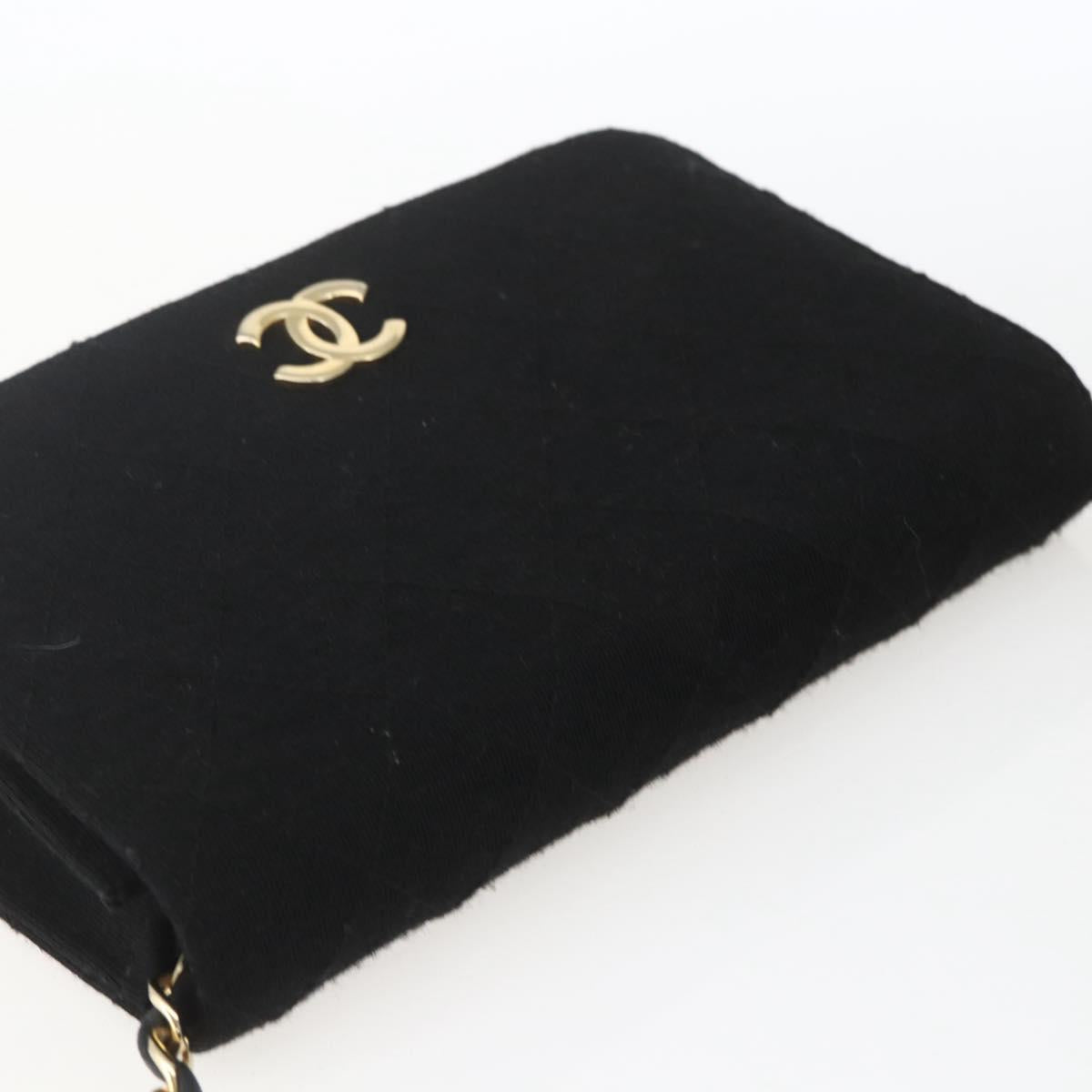 CHANEL Matelasse Chain Shoulder Bag cotton Black Gold CC Auth 165024