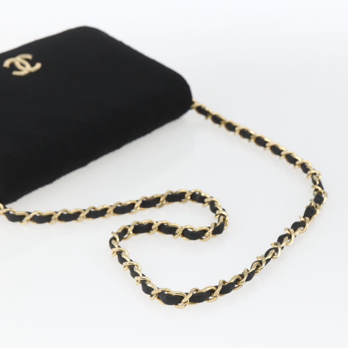 CHANEL Matelasse Chain Shoulder Bag cotton Black Gold CC Auth 165024