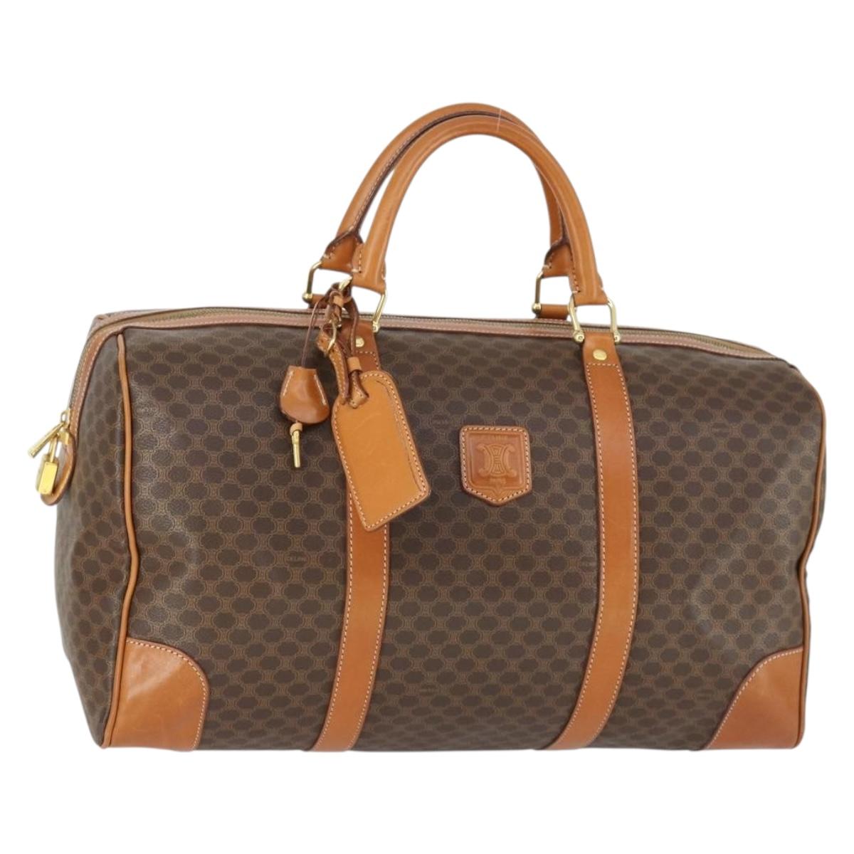 CELINE Macadam Canvas Boston Bag PVC Leather Brown Gold Auth 165025V